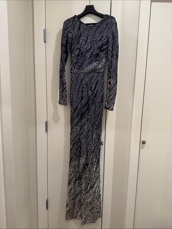 Dresses & Skirts - Sequin Long-Sleeve Evening Gown in Charcoal